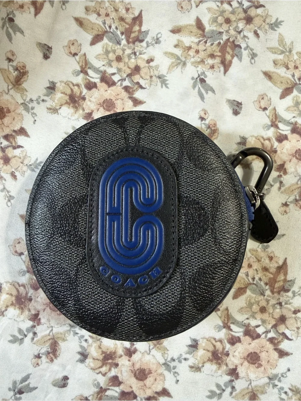 Coach Black Signature Round Coin Pouch